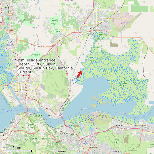 Map of 1 mi inside entrance (depth 15 ft), Suisun Slough, Suisun Bay, California Current Prediction Station