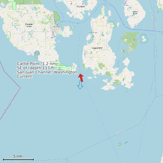 Map of Cattle Point, 1.2 nmi SE of (depth 117 ft), San Juan Channel, Washington Current Prediction Station