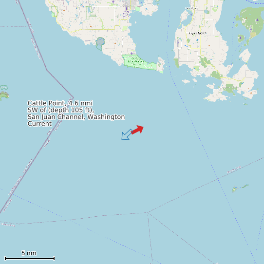 Map of Cattle Point, 4.6 nmi SW of (depth 105 ft), San Juan Channel, Washington Current Prediction Station