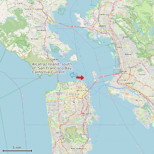 Map of Alcatraz Island, south of, San Francisco Bay, California Current Prediction Station