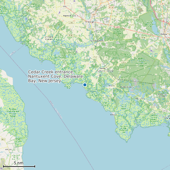 Map of Cedar Creek entrance, Nantuxent Cove, Delaware Bay, New Jersey Tide Prediction Station