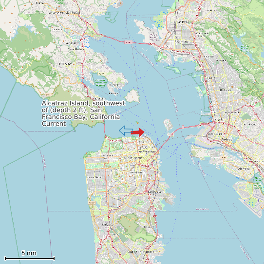 Map of Alcatraz Island, southwest of (depth 2 ft), San Francisco Bay, California Current Prediction Station