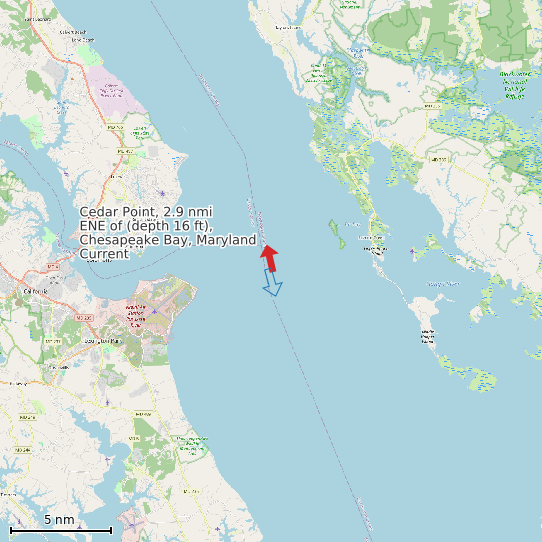 Map of Cedar Point, 2.9 nmi ENE of (depth 16 ft), Chesapeake Bay, Maryland Current Prediction Station