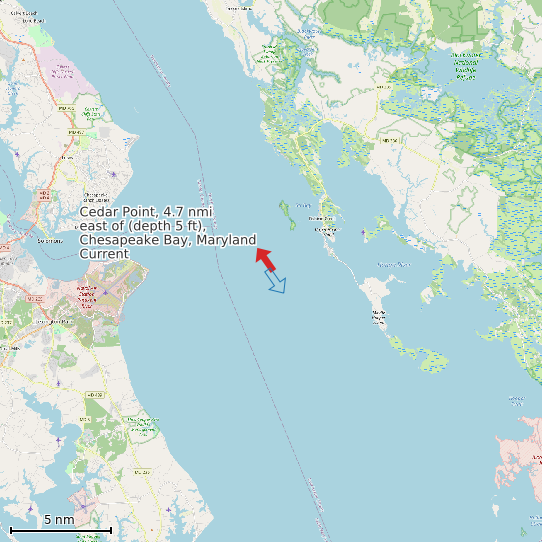 Map of Cedar Point, 4.7 nmi east of (depth 5 ft), Chesapeake Bay, Maryland Current Prediction Station