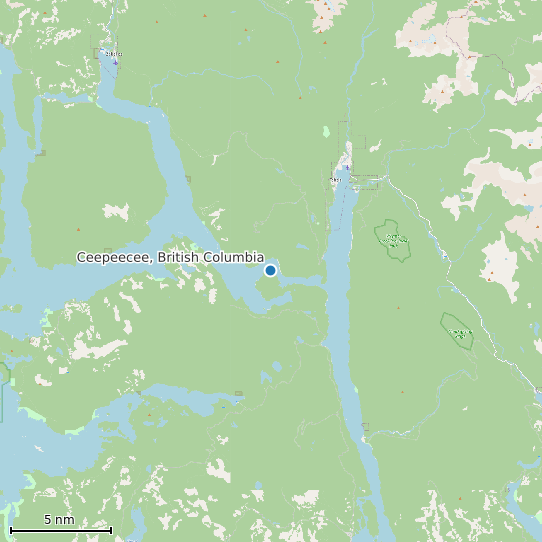 Map of Ceepeecee, British Columbia Tide Prediction Station