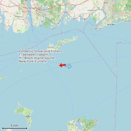 Map of Cerberus Shoal and Fishers I., between (depth 7 ft), Block Island Sound, New York Current Prediction Station