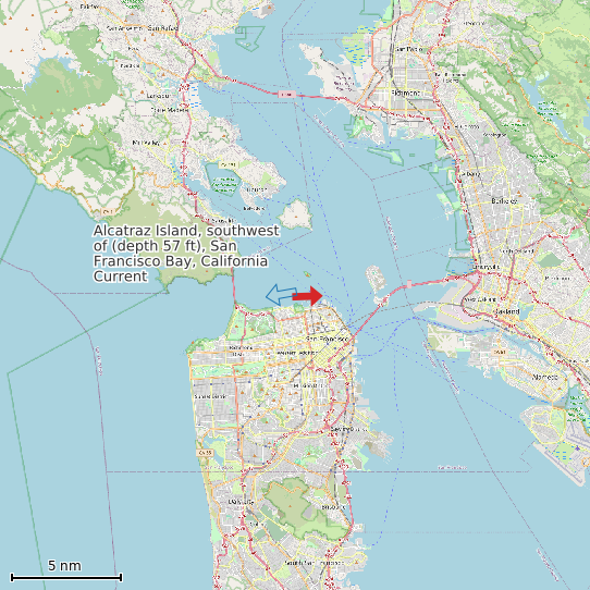 Map of Alcatraz Island, southwest of (depth 57 ft), San Francisco Bay, California Current Prediction Station