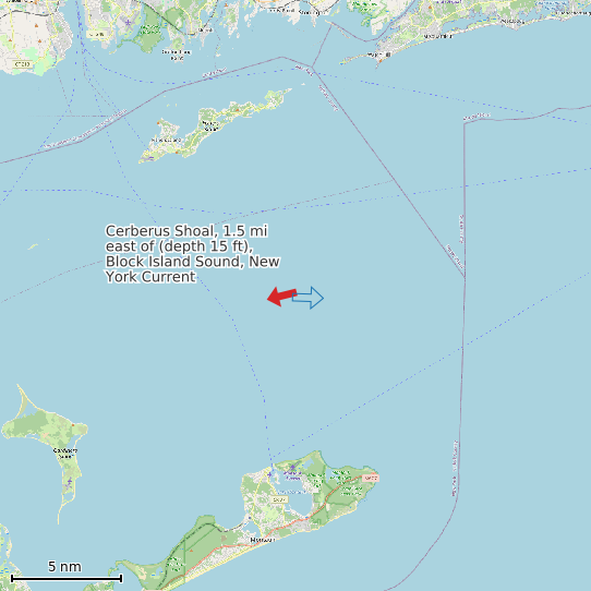 Map of Cerberus Shoal, 1.5 mi east of (depth 15 ft), Block Island Sound, New York Current Prediction Station