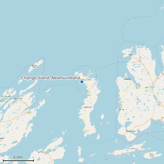 Map of Change Island, Newfoundland Tide Prediction Station