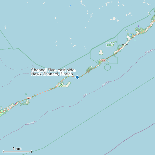 Map of Channel Five, east side, Hawk Channel, Florida Tide Prediction Station