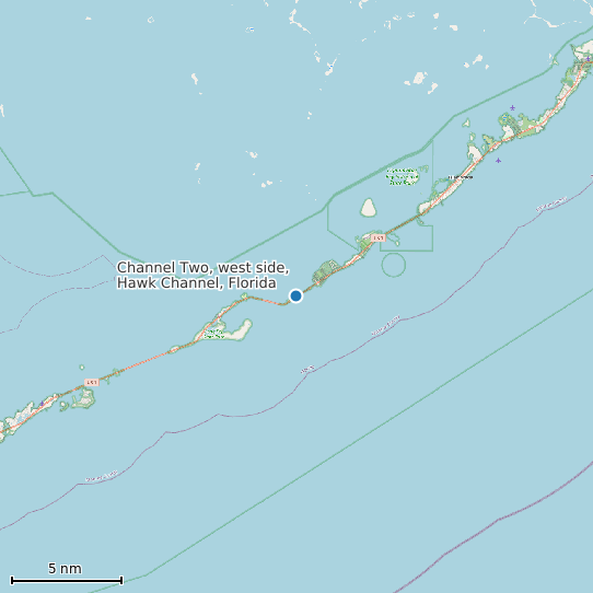 Map of Channel Two, west side, Hawk Channel, Florida Tide Prediction Station