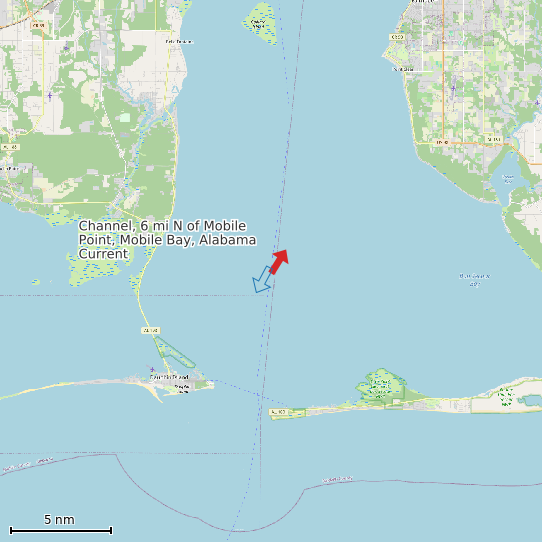 Map of Channel, 6 mi N of Mobile Point, Mobile Bay, Alabama Current Prediction Station
