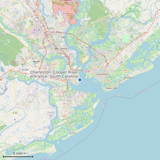 Map of Charleston, Cooper River entrance, South Carolina Tide Prediction Station