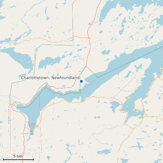 Map of Charlottetown, Newfoundland Tide Prediction Station