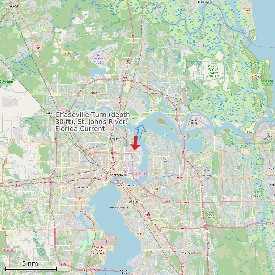 Map of Chaseville Turn (depth 30 ft), St. Johns River, Florida Current Prediction Station