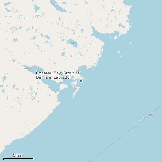 Map of Chateau Bay, Strait of Bell Isle, Labrador Tide Prediction Station