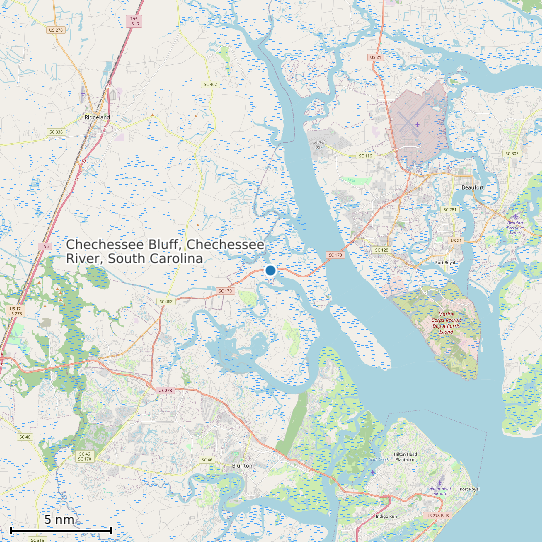 Map of Chechessee Bluff, Chechessee River, South Carolina Tide Prediction Station
