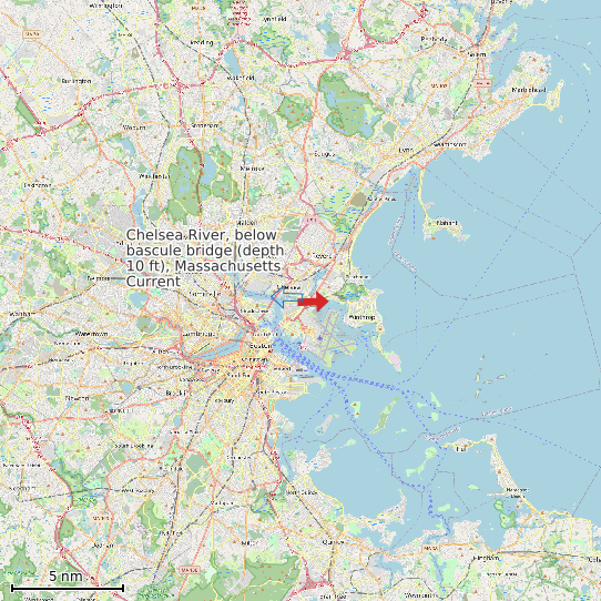 Map of Chelsea River, below bascule bridge (depth 10 ft), Massachusetts Current Prediction Station