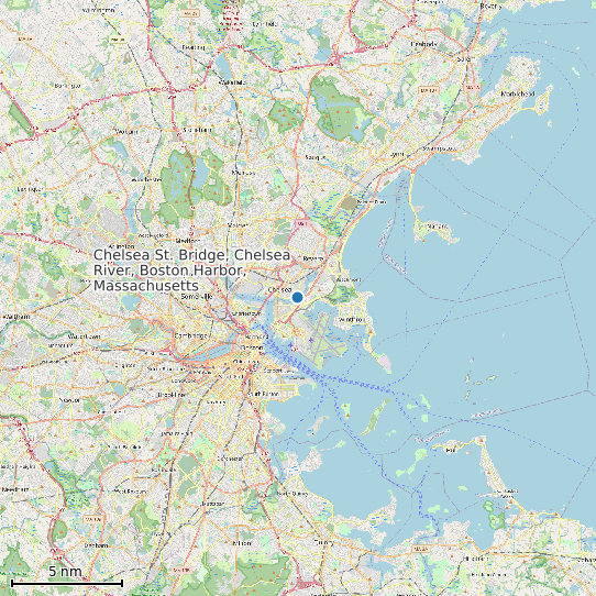 Map of Chelsea St. Bridge, Chelsea River, Boston Harbor, Massachusetts Tide Prediction Station