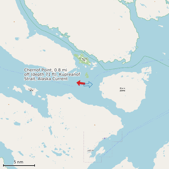 Map of Chernof Point, 0.8 mi off (depth 71 ft), Kupreanof Strait, Alaska Current Prediction Station