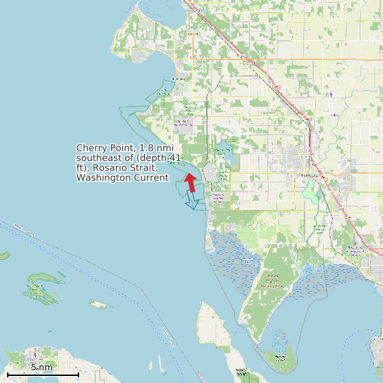 Map of Cherry Point, 1.8 nmi southeast of (depth 41 ft), Rosario Strait, Washington Current Prediction Station