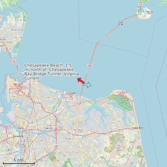 Map of Chesapeake Beach, 1.5 mi north of, Chesapeake Bay Bridge Tunnel, Virginia Current Prediction Station