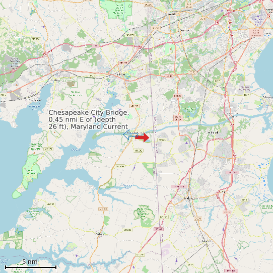 Map of Chesapeake City Bridge, 0.45 nmi E of (depth 26 ft), Maryland Current Prediction Station