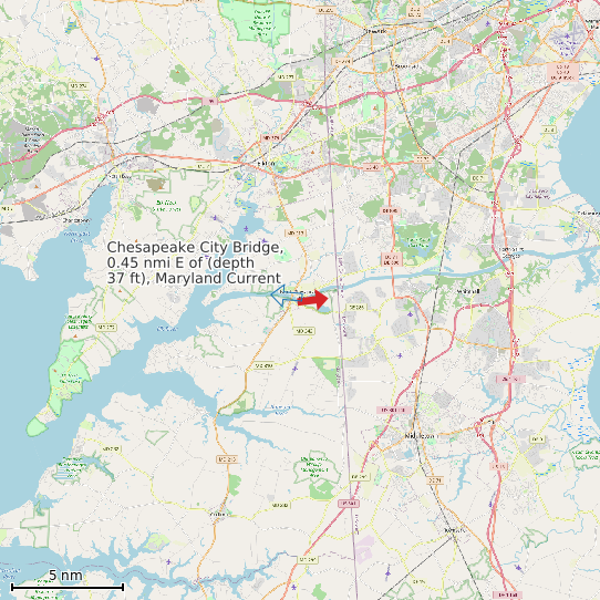 Map of Chesapeake City Bridge, 0.45 nmi E of (depth 37 ft), Maryland Current Prediction Station