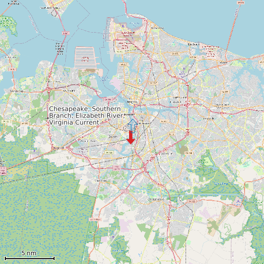 Map of Chesapeake, Southern Branch, Elizabeth River, Virginia Current Prediction Station
