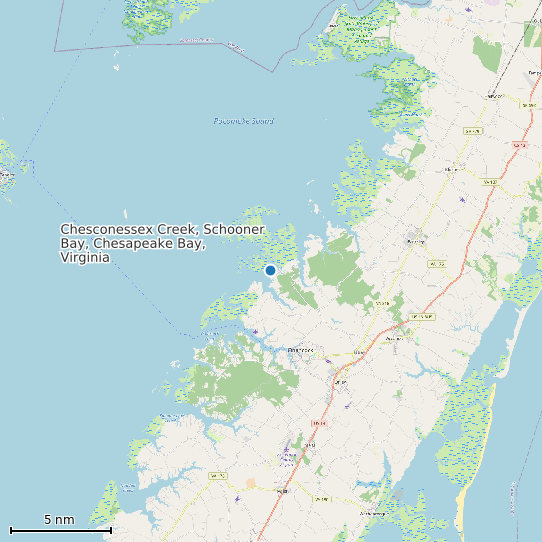 Map of Chesconessex Creek, Schooner Bay, Chesapeake Bay, Virginia Tide Prediction Station