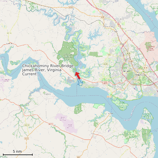 Map of Chickahominy River Bridge, James River, Virginia Current Prediction Station