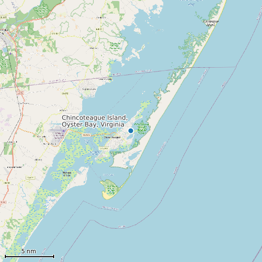 Map of Chincoteague Island, Oyster Bay, Virginia Tide Prediction Station