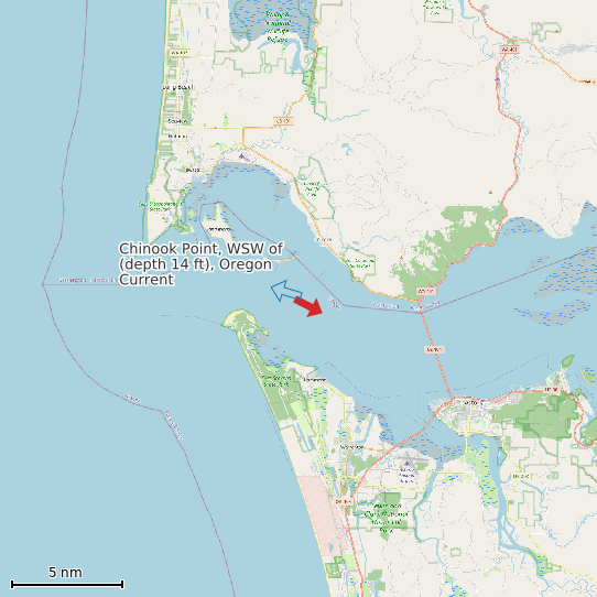Map of Chinook Point, WSW of (depth 14 ft), Oregon Current Prediction Station