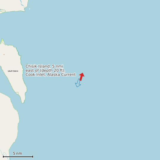 Map of Chisik Island, 5 nmi east of (depth 20 ft), Cook Inlet, Alaska Current Prediction Station
