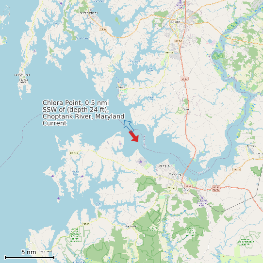 Map of Chlora Point, 0.5 nmi SSW of (depth 24 ft), Choptank River, Maryland Current Prediction Station
