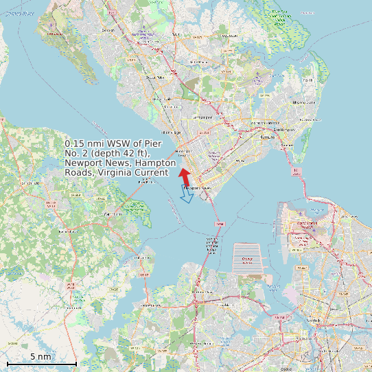 Map of 0.15 nmi WSW of Pier No. 2 (depth 42 ft), Newport News, Hampton Roads, Virginia Current Prediction Station