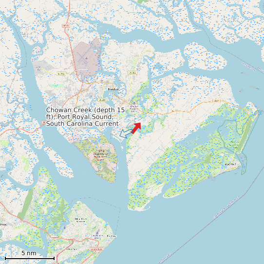 Map of Chowan Creek (depth 15 ft), Port Royal Sound, South Carolina Current Prediction Station