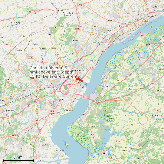 Map of Christina River, 0.9 nmi above ent. (depth 15 ft), Delaware Current Prediction Station