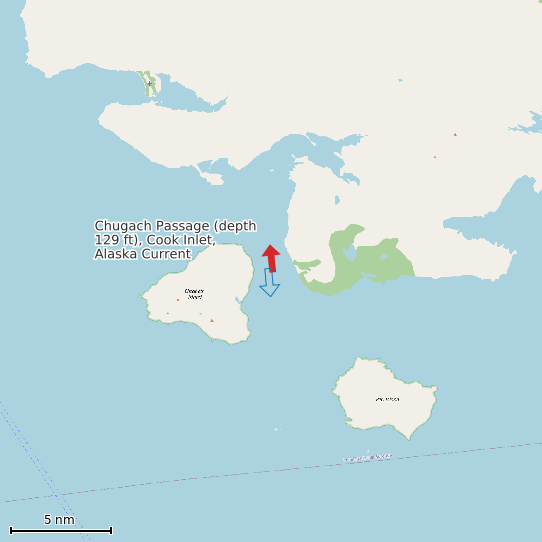 Map of Chugach Passage (depth 129 ft), Cook Inlet, Alaska Current Prediction Station