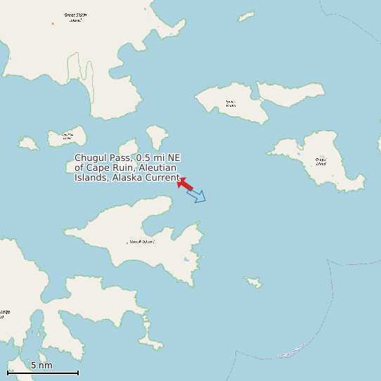 Map of Chugul Pass, 0.5 mi NE of Cape Ruin, Aleutian Islands, Alaska Current Prediction Station
