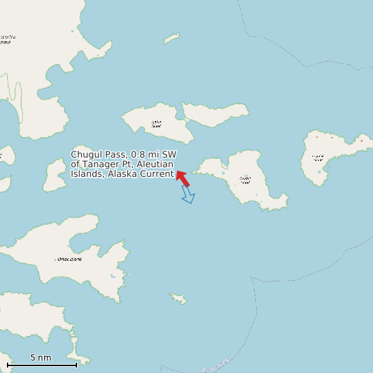 Map of Chugul Pass, 0.8 mi SW of Tanager Pt, Aleutian Islands, Alaska Current Prediction Station
