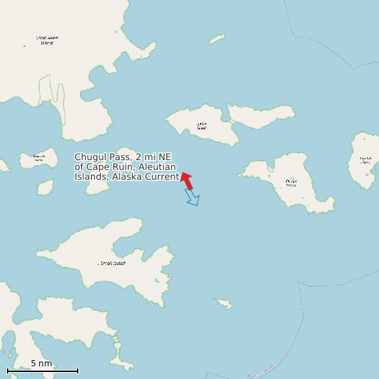 Map of Chugul Pass, 2 mi NE of Cape Ruin, Aleutian Islands, Alaska Current Prediction Station