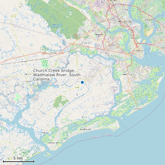 Map of Church Creek bridge, Wadmalaw River, South Carolina Tide Prediction Station