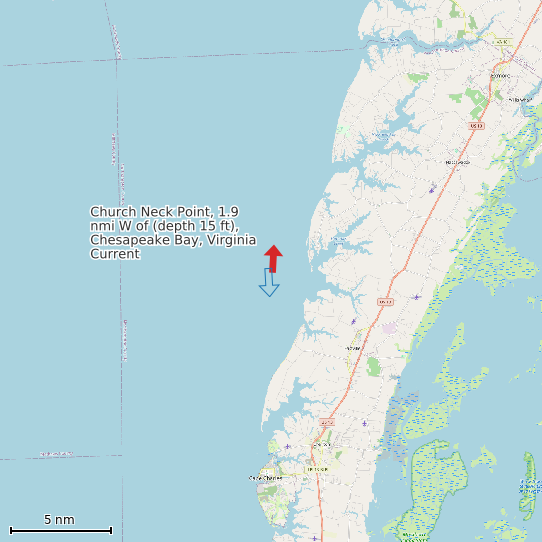Map of Church Neck Point, 1.9 nmi W of (depth 15 ft), Chesapeake Bay, Virginia Current Prediction Station