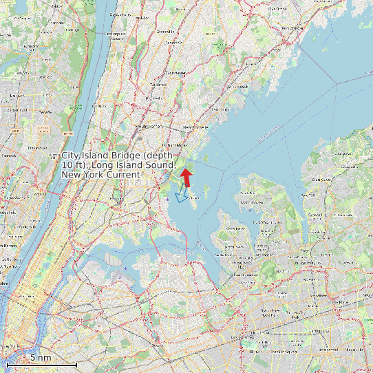 Map of City Island Bridge (depth 10 ft), Long Island Sound, New York Current Prediction Station