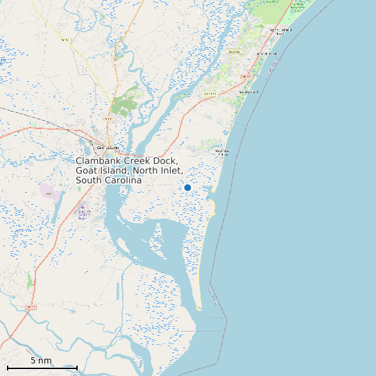 Map of Clambank Creek Dock, Goat Island, North Inlet, South Carolina Tide Prediction Station