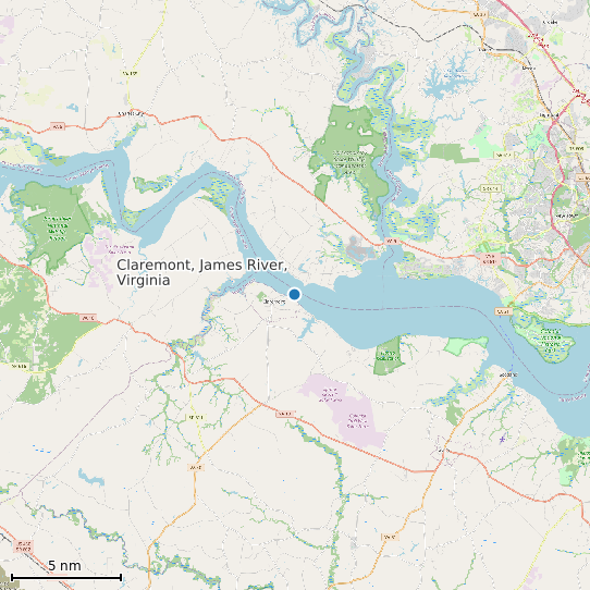 Map of Claremont, James River, Virginia Tide Prediction Station