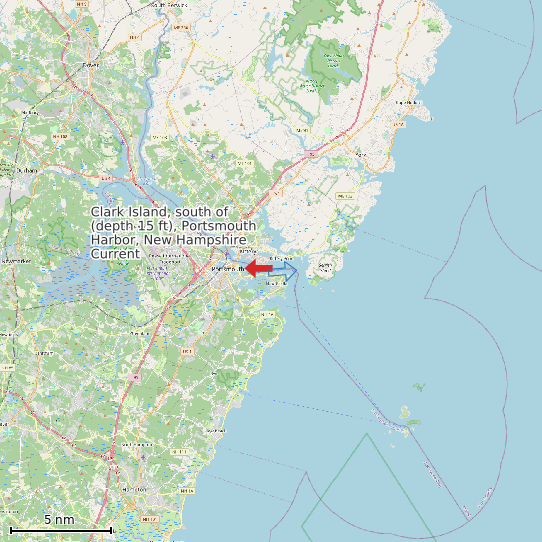 Map of Clark Island, south of (depth 15 ft), Portsmouth Harbor, New Hampshire Current Prediction Station