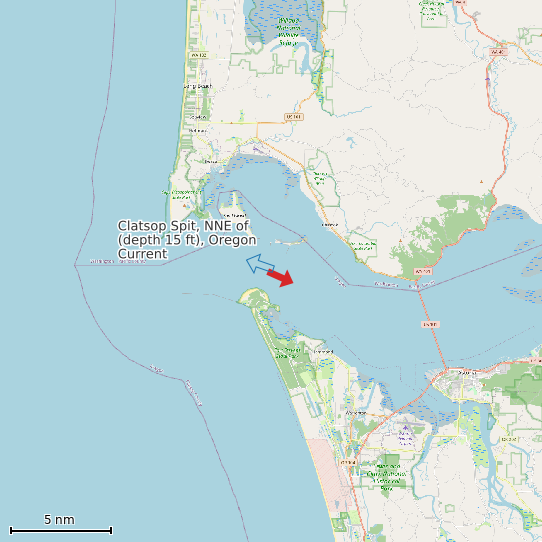 Map of Clatsop Spit, NNE of (depth 15 ft), Oregon Current Prediction Station
