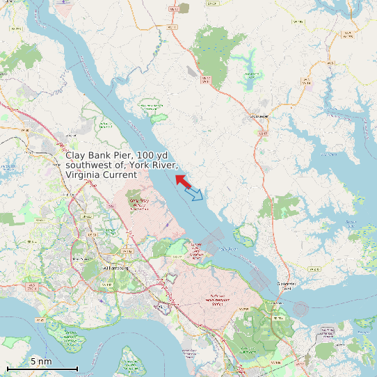 Map of Clay Bank Pier, 100 yd southwest of, York River, Virginia Current Prediction Station